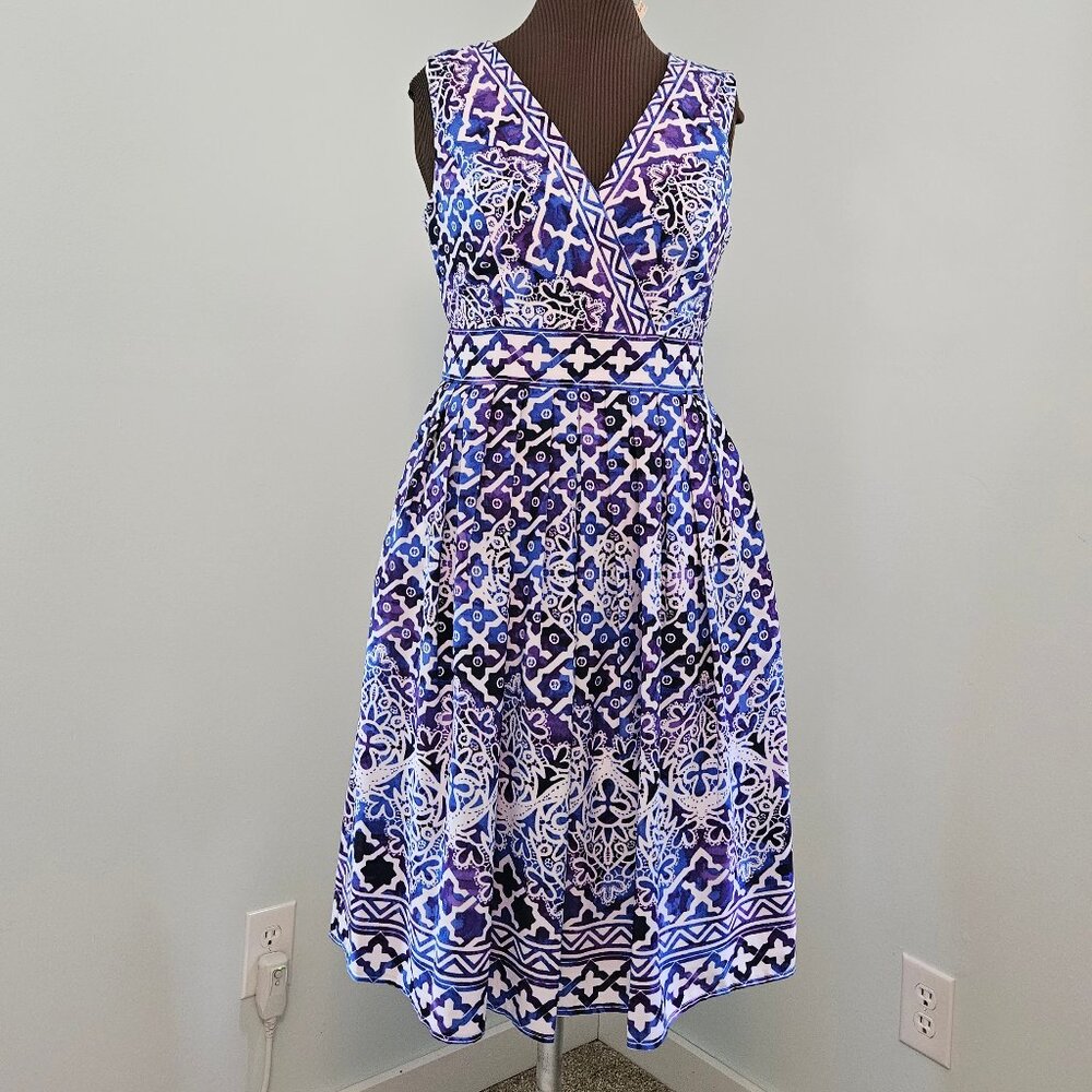 NWT Jessica Howard Sleeveless Fit and Flare Dress, Blue/Purple, Size 6